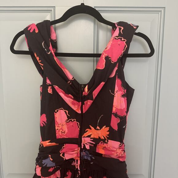 Vintage 1980s‎ Laura Ashley Great Britain Black Pink Floral Dress Full Skirt 8 - Picture 7 of 16